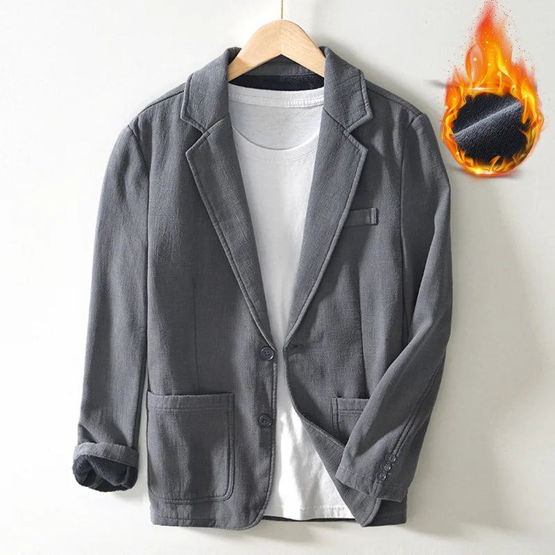 Voguable Autumn Winter New Casual Plush and Thickened Warm Suit Jacket for Men Ramie Loose Vintage Blazers for Men voguable
