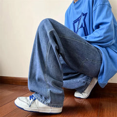 Blue Jeans Men Ankle length Jeans Male Straight Denim Pants Men New Streetwear Baggy Jeans Ins Washed Denim Pants Black Clothes gotmes-shop
