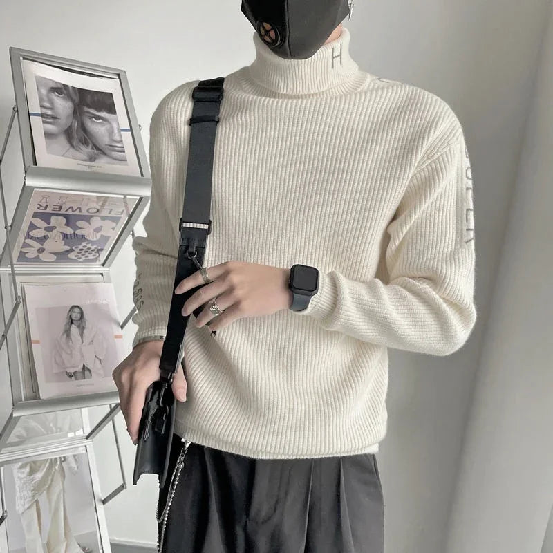 Voguable  Knitted Sweaters for Men Turtleneck High Collar Black Man Clothes Pullovers Coat Jacket Letter Maletry New in Plus Size Casual voguable