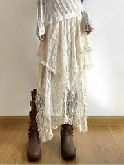 Asymmetrical Women Lace Skirt Vintage Y2K Aesthetic Summer Fashion High Waist Mid Skirts Ladies Holiday Outfits New voguable
