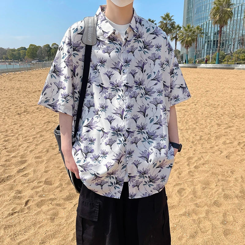 Voguable  Men's Stylish Summer Short Sleeve Hawaiian Shirt Tropical Floral Print Breezy Lightweight Casual Beachwear Fashion voguable