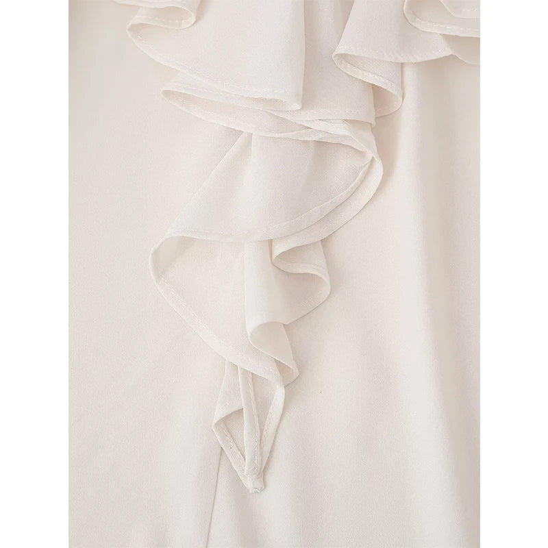 Elegant Ruffle White Shirt Women Lace Up Collar Butterfly Sleeve Casual Office Shirts Spring Summer Blouse Blusas Mujer voguable