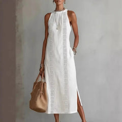 Voguable  European and American - spring and summer women's clothes hanging neck vacation solid color lace splicing sleeveless dres voguable