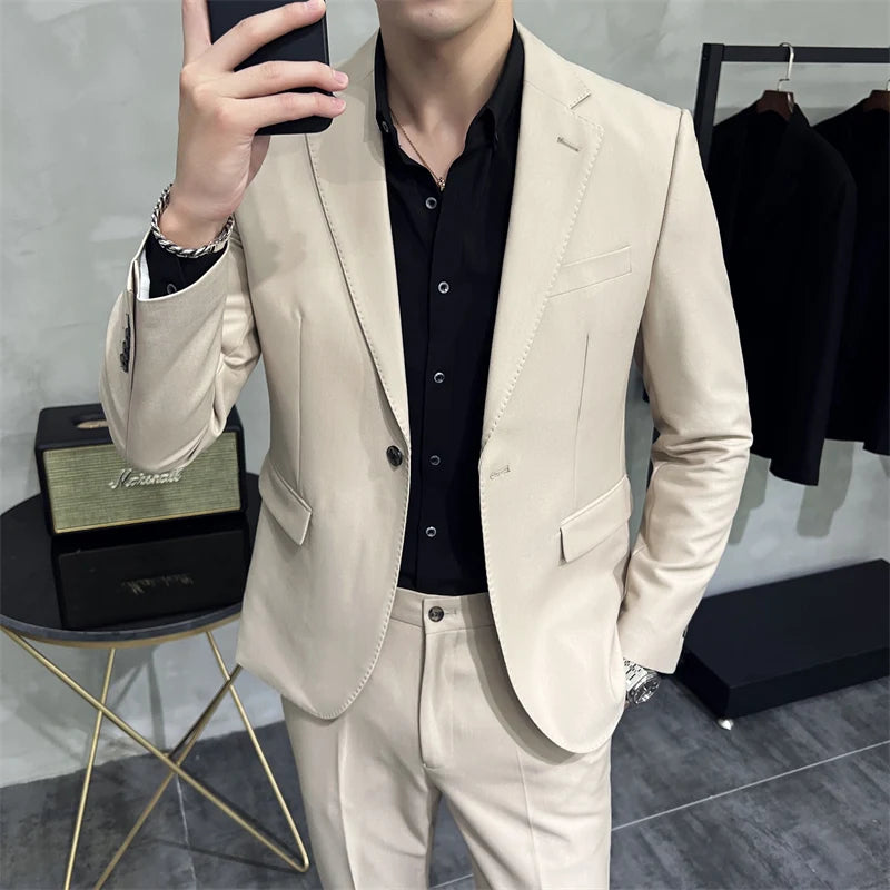 Voguable  Men formal suit two-piece suit (jacket+pants)solid color fashion business office dress wedding party high-quality suit two-piece voguable