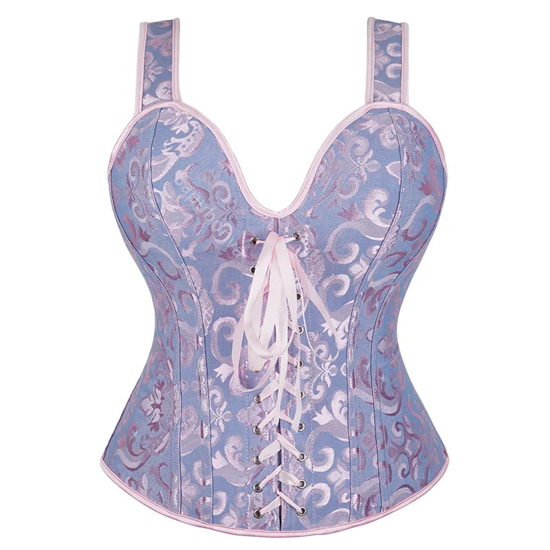 Voguable Rose Red Corset Top With Straps Sexy Bustier Zipper Brocade Vest Lingerie Plus Size Gothic For Women Outfit Burlesque Medieval voguable