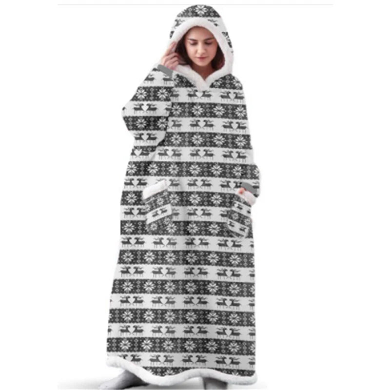 Oversized Hoodie Blanket Women Winter Warm Plush Hoodies Sweatshirt Men Loose Casual Super Long TV Blanket Giant Hoodie Blankets voguable