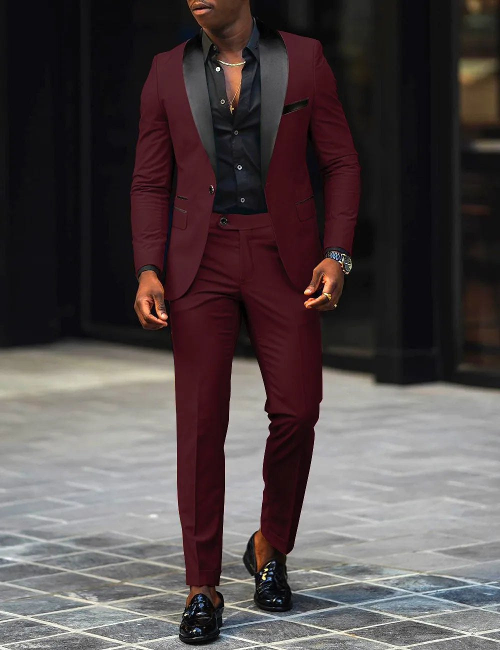 Voguable  Men's New Fashion Business Casual Two-piece, Comfortable and Breathable Slim-fit Side Slit Single-button Suit Jacket+trousers voguable