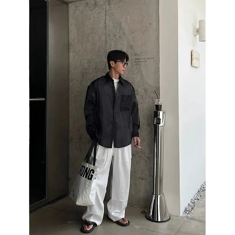 Summer Cityboy Pants Texture Soft Single Pleated Straight Casual Pants Men's Korean Retro High-end Loose Trousers Aesthetic Wear voguable