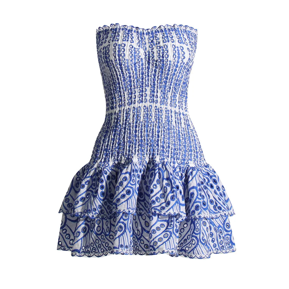Cut Out Layered Hem Sexy Dress For Women Strapless Sleeveless Off Shoulder High Waist Mini Dresses Female Clothing voguable