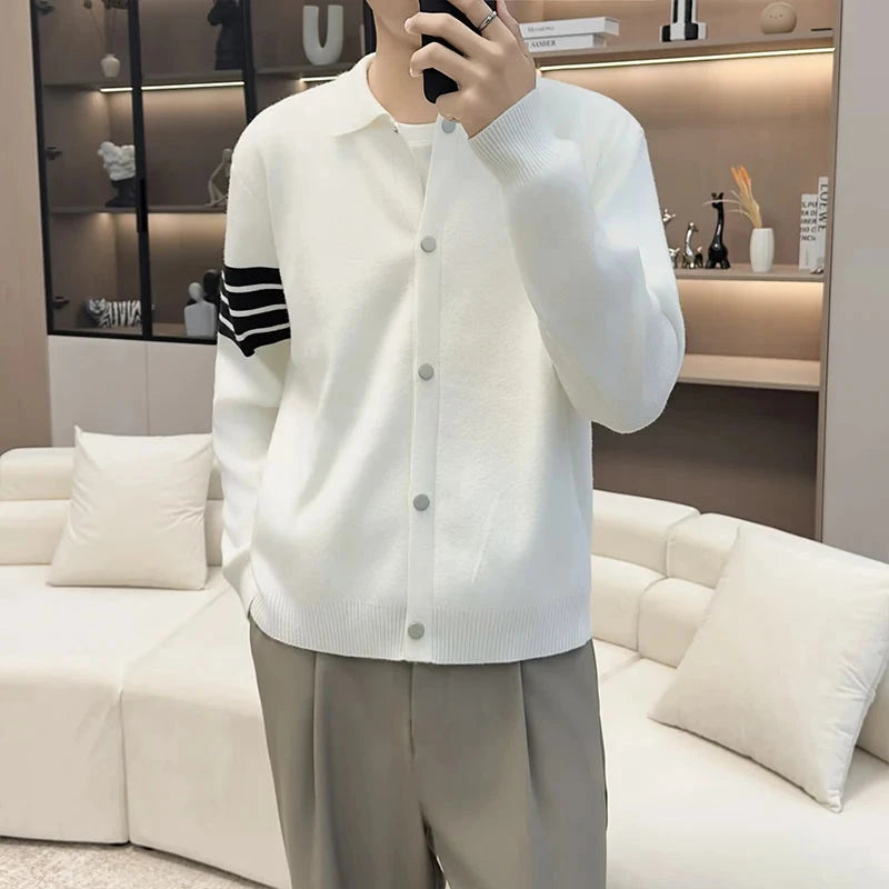 Japanese Retro Men's Cardigan Coats Light Luxury Knitted Lapel Long Sleeve Sweater Jacket Leisure Premium Quality Knitwear M-3XL voguable