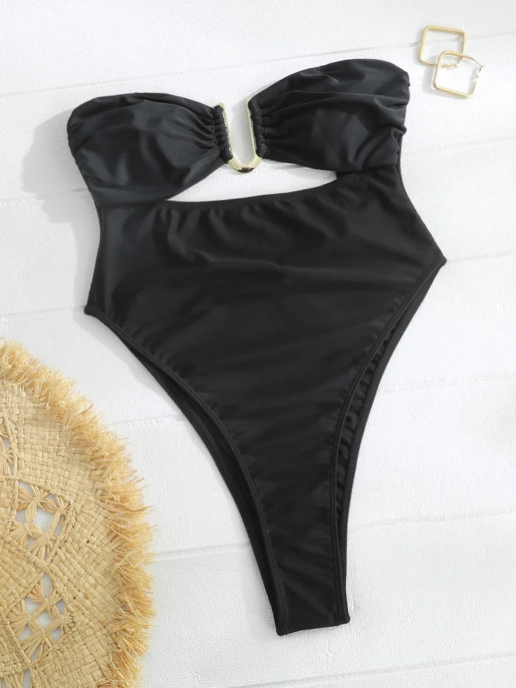Push Up One Piece Swimsuit Women Swimwear Bandeau Bathing Suit Sexy Swimsuits Patchwork Beachwear Summer Bathing Suits voguable
