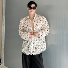 Voguable Korean Tassel Design Long Sleeve Shirts Men's Elegant 2024 New Butterfly Printed Loose Fashion Tops voguable