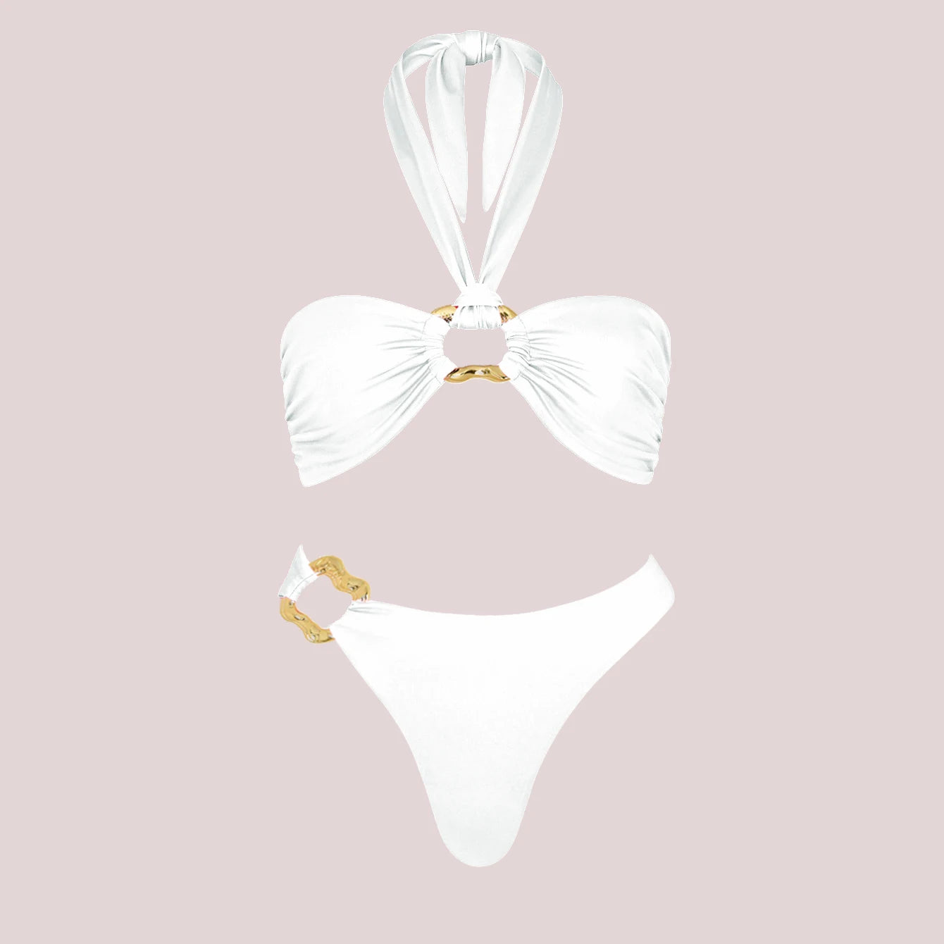 3Pcs Sexy Bikini Set With Cover Up Pearls White Swimsuit Women Halter Swimwear Female Off Shoulder Bathingsuit Biquini Beachwear voguable