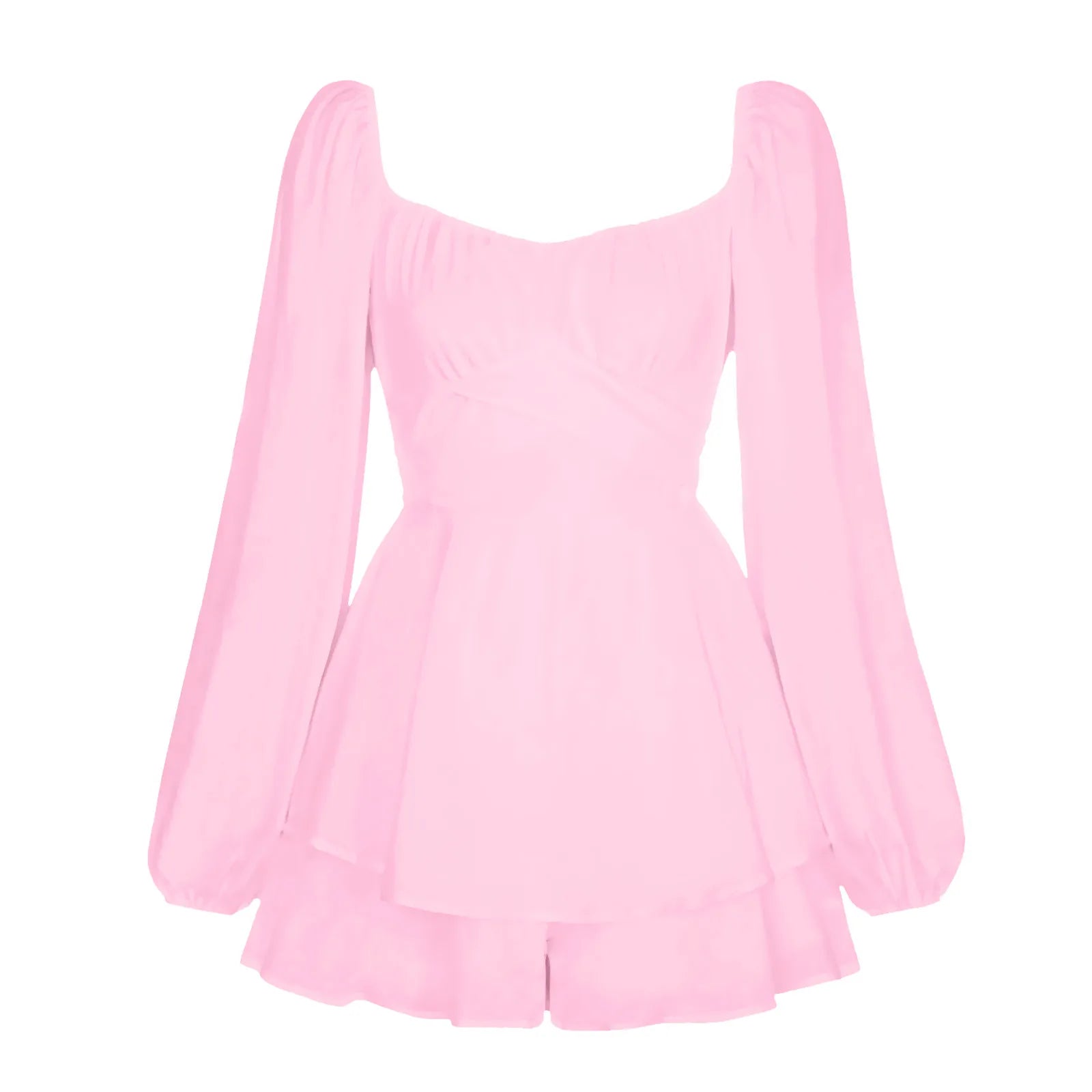 Women's Autumn Ruffled Dresses White Mini Dresses Square Neck Lantern Sleeve Long Sleeve Flounced Edge Casual Dress Female
