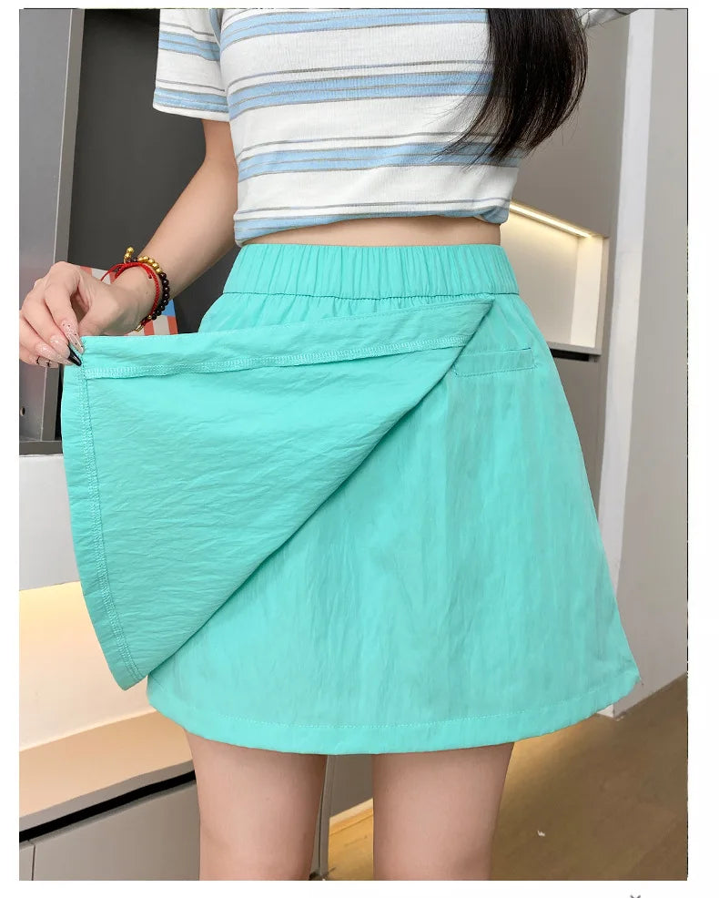 Comfortable Shorts Skirts Casual Sporty Refreshing Fabric Solid Elastic Waist Loose Shorts for Female Beach Vacation Lady Skirts voguable