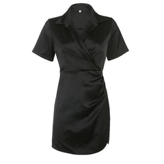 Office Ladies Shirt Dress Elegant Fashion Sexy Slim Deep V-Neck Turn-Down Collar Long Sleeve Mini Dresses For Women voguable