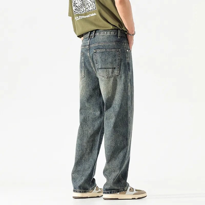 Wide Leg Jeans Men Baggy Pants Summer Straight Cut Loose Retro Blue Denim Pants Streetwear Fashion Pockets Vintage Man Clothes voguable