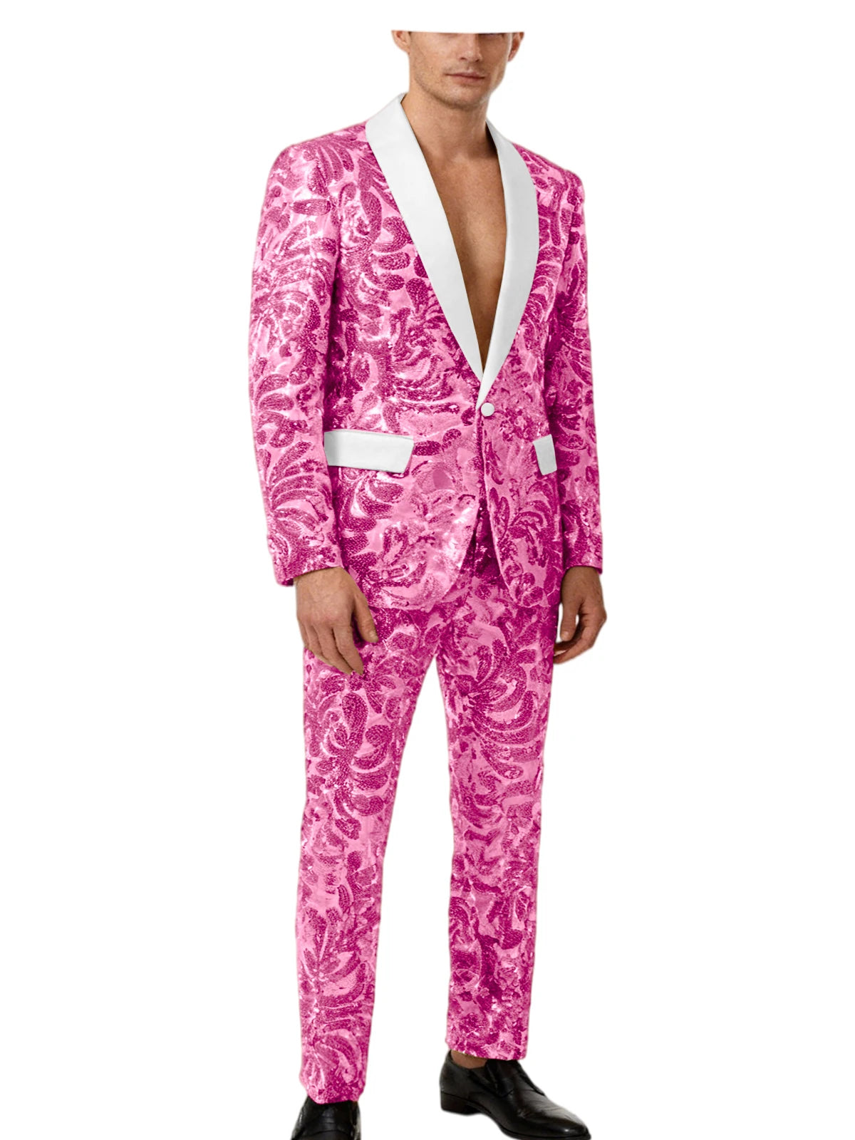 Voguable  Luxury Men's Sequin 2 Piece Set (Blazer+Pants) Shawl Collar 1 Button Slim Fit Sparkly Tuxedos Jacket Trousers for Wedding Party voguable