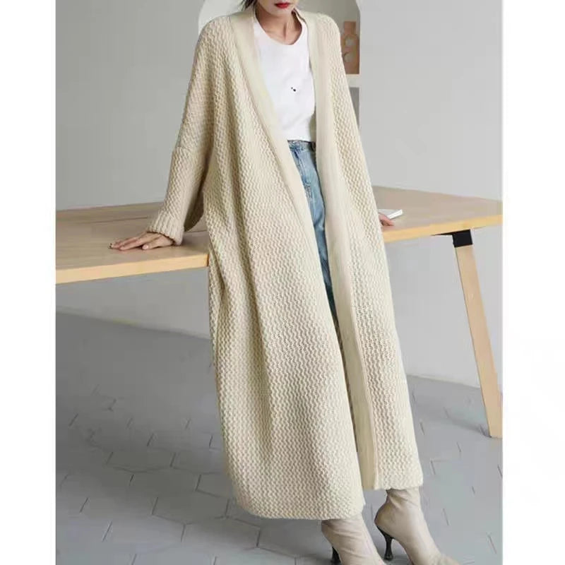 Voguable  Casual  Lazy Style Loose Solid Color Long Women Knitted Cardigan Autumn Winter Simple Elegant Versatile Sweater Coat Fashion New voguable