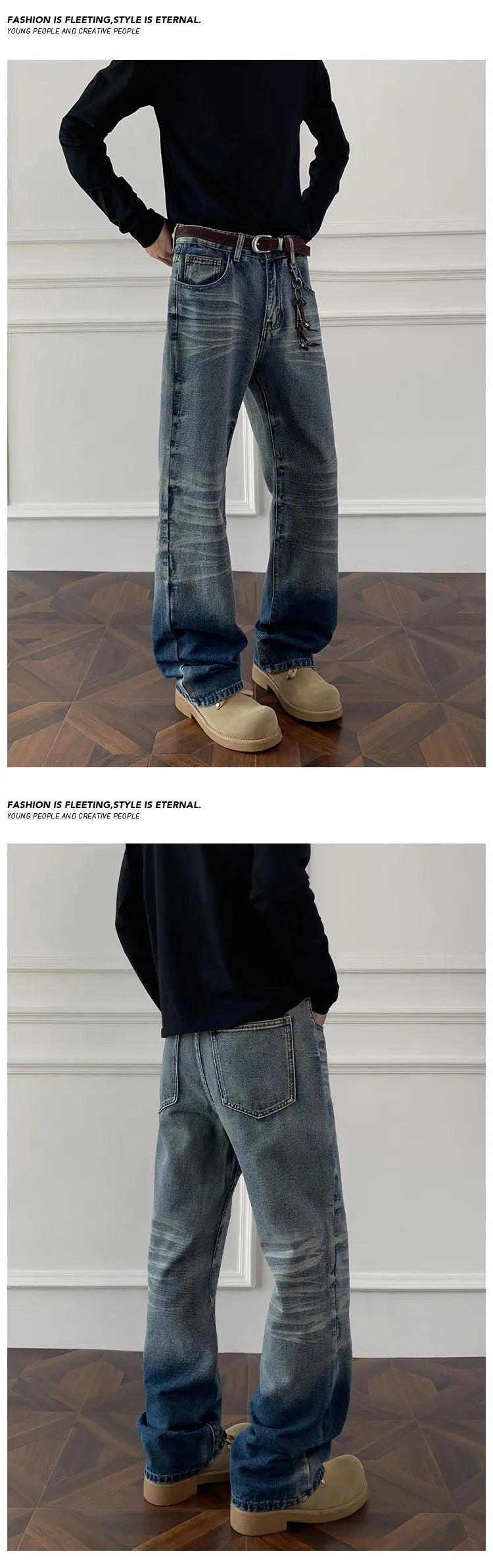 Mens Straight Leg Jeans Business Casual Vintage Blue Denim Pants for Middle Aged Man Classic Fit man trousers voguable