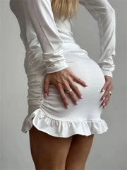 Ruffled Twist Skinny MIni Dress Women's Long Sleeve Patchwork High Waist Sexy Fashion Party Dress Female Y2k Bodycon Dress voguable