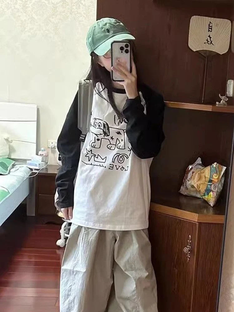 Voguable Japan Kawaii T Shirt Women Cute Anime Long Sleeve Oversize Tops Casual Preppy Style O Neck All Match Female Vintage Tees voguable
