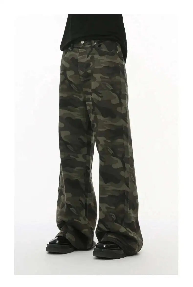 Vintage Camouflage Men's Jeans Fashion Washed Casual Wide Leg Denim Pants Autumn Winter Loose Male Trousers Old Blue 9C354 voguable