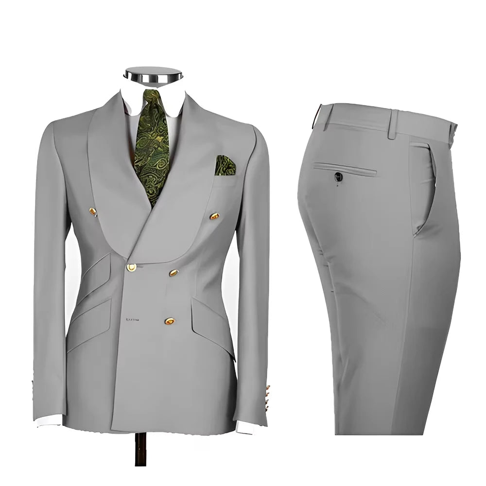 Voguable  Men's Double Breasted Tuxedo Suit Shawl Lapel Slim Fit 2 Piece Blazer & Pants Formal Business Luxury Suits Casual Wedding Groom voguable