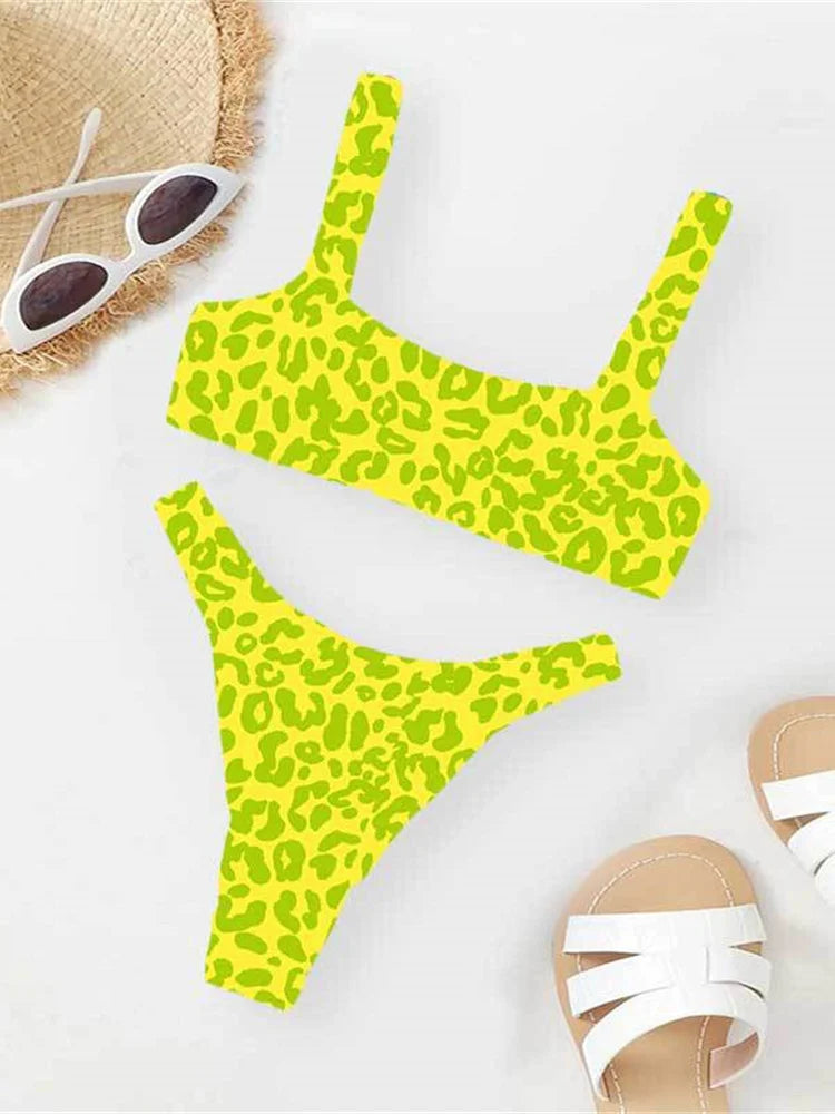 Voguable Sexy Micro Bikini Women Orange Leopard Push Up Padded Thong Swimsuit Female Cut Out Bathing Suit Swimwear voguable