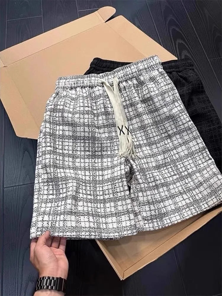Voguable  Summer Fashion Men's Plaid Dyed Shorts Sporty American Style Beach Five-Quarter Length Loose Fit Teenage Casual Polyester Fiber voguable