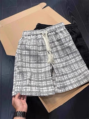 Voguable  Summer Fashion Men's Plaid Dyed Shorts Sporty American Style Beach Five-Quarter Length Loose Fit Teenage Casual Polyester Fiber voguable