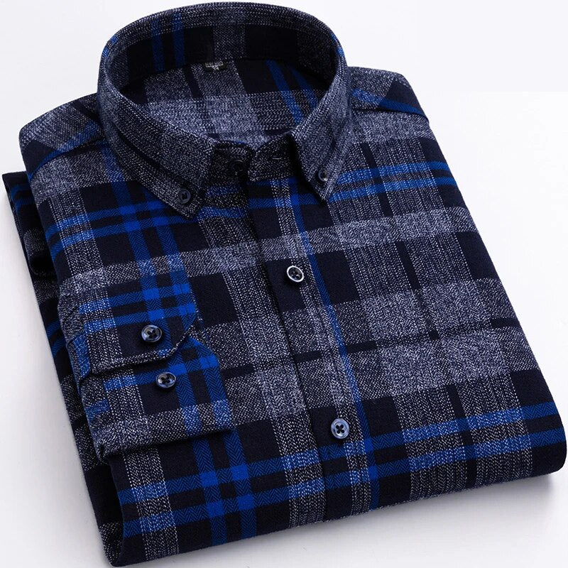 Pure Cotton Men's Plaid Shirt Long Sleeve Regular Fit Men Casual Oversized Shirt Leisure Autumn Male Blouse New Plus Size voguable