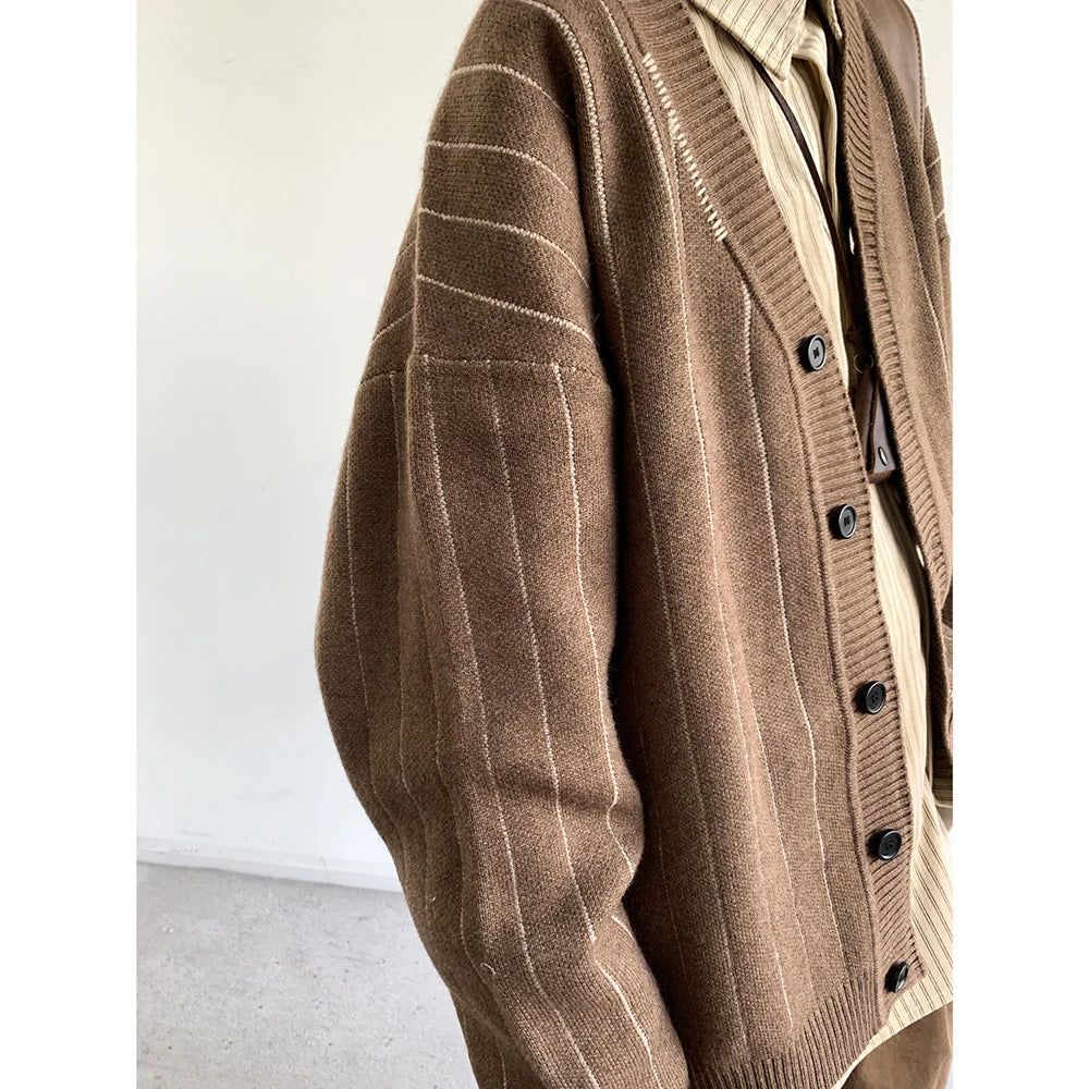 Voguable Autumn Winter American Vintage Striped Cardigan For Men Women Korean Popular Clothes Casual Trendy Knitwear Kpop Couple Sweater voguable