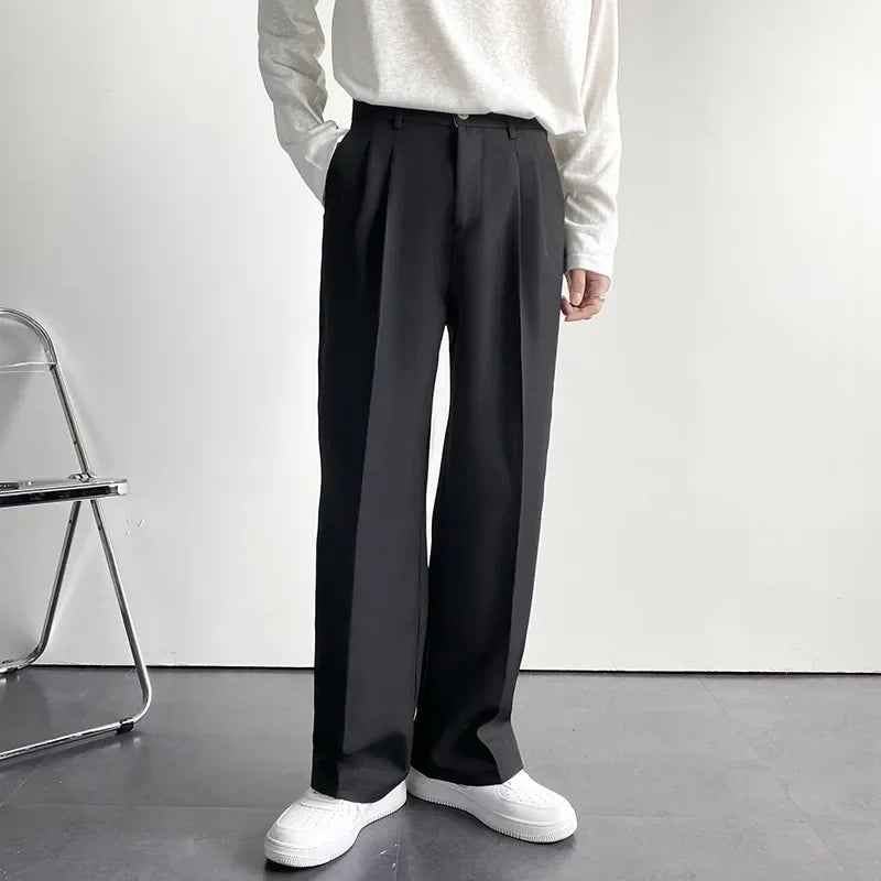 New Draped Straight Men Pants Fashion Business Korean Loose Casual White Black Gray Wide-leg Trousers Male Blazer Suit Pants voguable