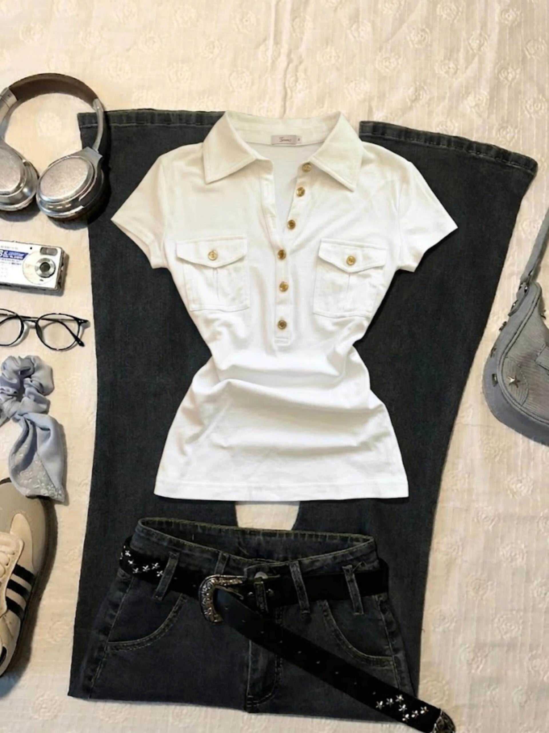 Voguable  Sexy Short Sleeve Collared T-Shirt Women's Slim Fit Summer New Design Unique Top Cotton Casual Style Universal Size Pure Color voguable