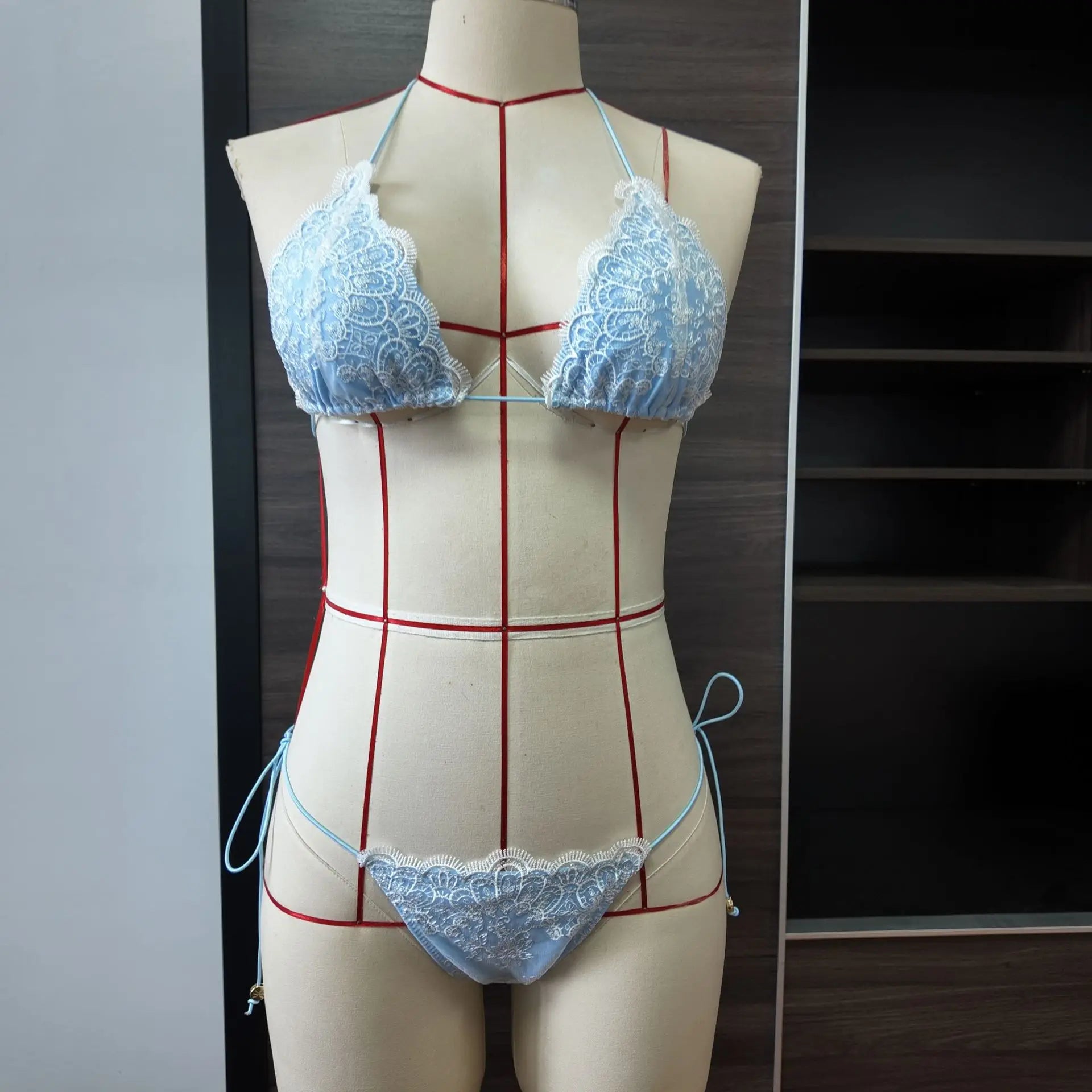 Voguable  Sexy Backless Hollow Lace Bikinis Patchwork Swimsuit Women Bathing Suits Bandage Swimwear Mujer Beachwear Triangle Bikini Set voguable