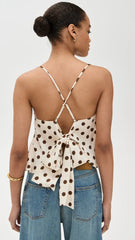 Fashion Polka Dot Print Camisole 2025 New Backless Lace-up Beige Sexy Summer Tank Chic Ruffle Patchwork Slim Top Vest For Women voguable