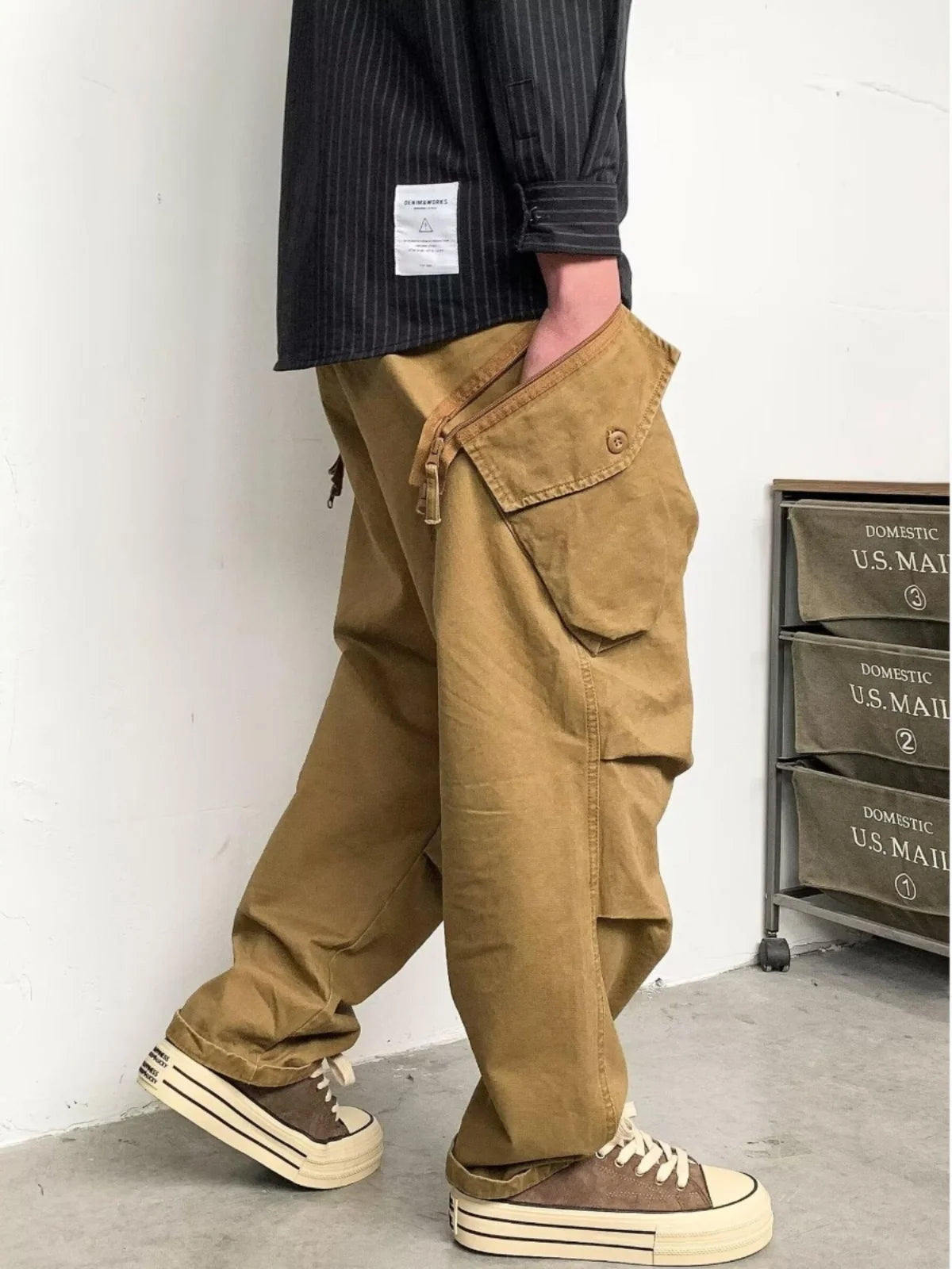 Voguable  Retro Japanese Work Pants Men's Loose Cotton Casual Long Trousers Wear-Resistant Street Style Autumn Fashion Youthful Vitality voguable