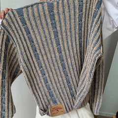 Voguable  Fashionable Striped Knitting Sweaters Men Autumn Streetwear Y2K Loose O Neck Long Sleeve Knit T-shirts Mens Vintage Sweater Tops voguable