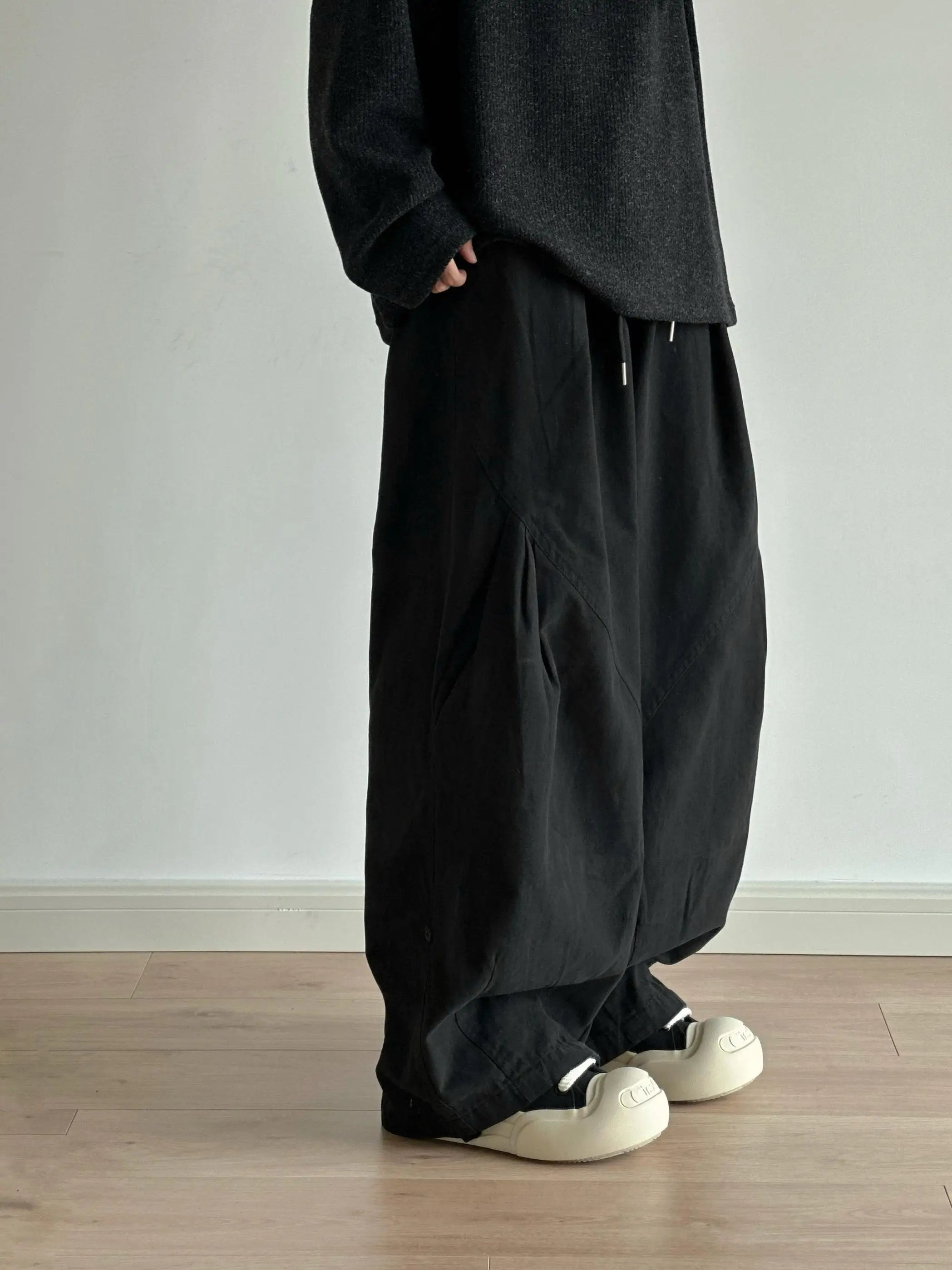 Voguable  Spring Summer New Wide Leg Pleated Workwear Trousers Casual Loose American Retro Unisex Pure Color Match All Japanese Style voguable