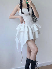 Strap Sleeveless Hollow Stitching Pleated Dress mysite