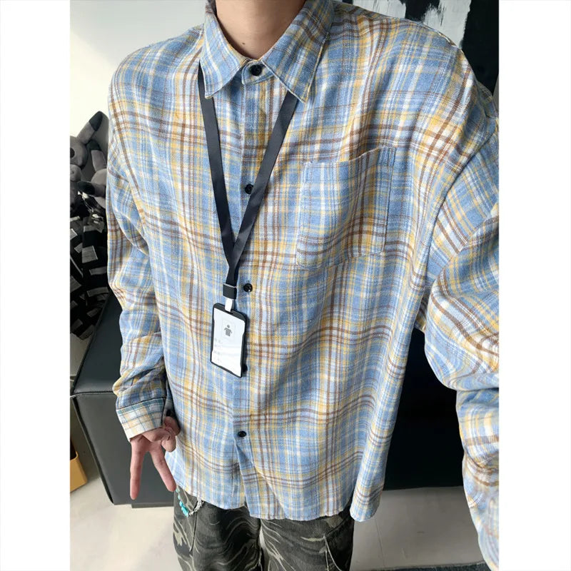 Autumn Long Sleeved Shirt Men Fashion Retro Plaid Shirts Men Japanese Streetwear Loose Casual Shirt Men Large Size 4XL voguable