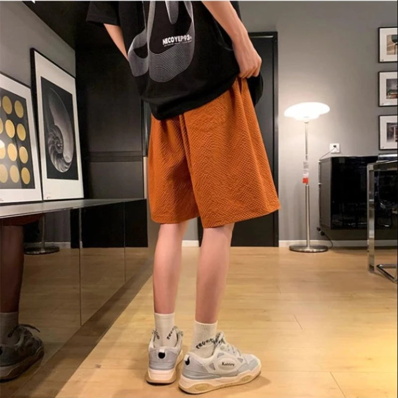 Fashion Elastic Lace Up Seersucker Thin Ice Silk Black Pink Quick-drying Breathable Shorts Casual Beach Shorts Pants Clothes voguable