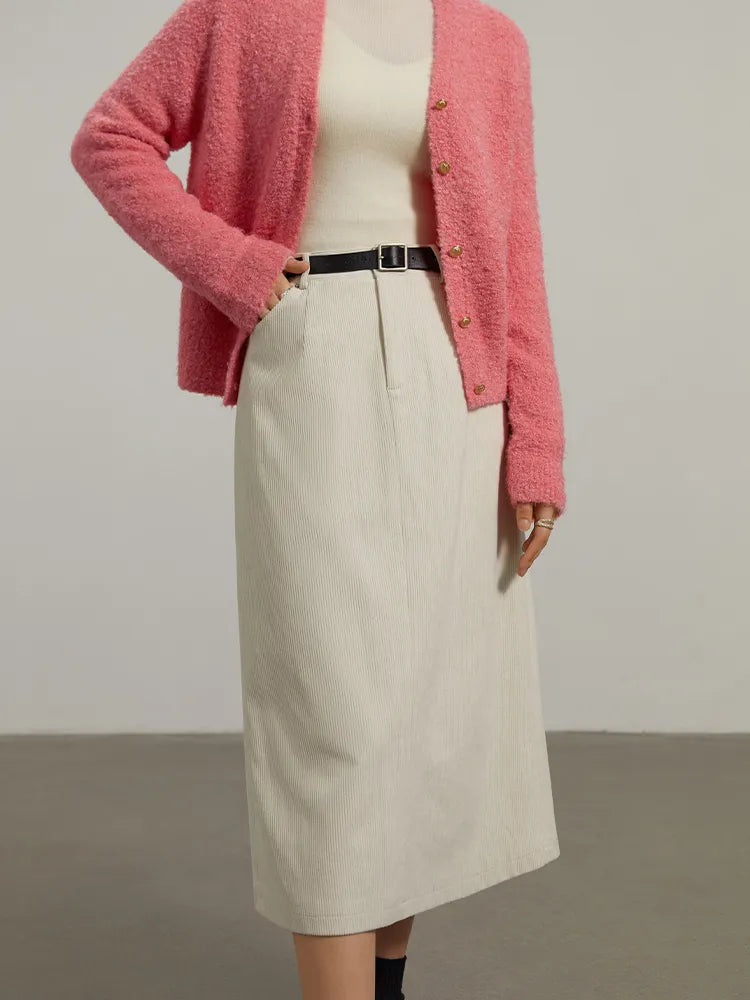 Corduroy Retro High Waist Skirt Women Autumn Winter Back Slit Commuter Casual Solid Color Length-option Female Skirts voguable