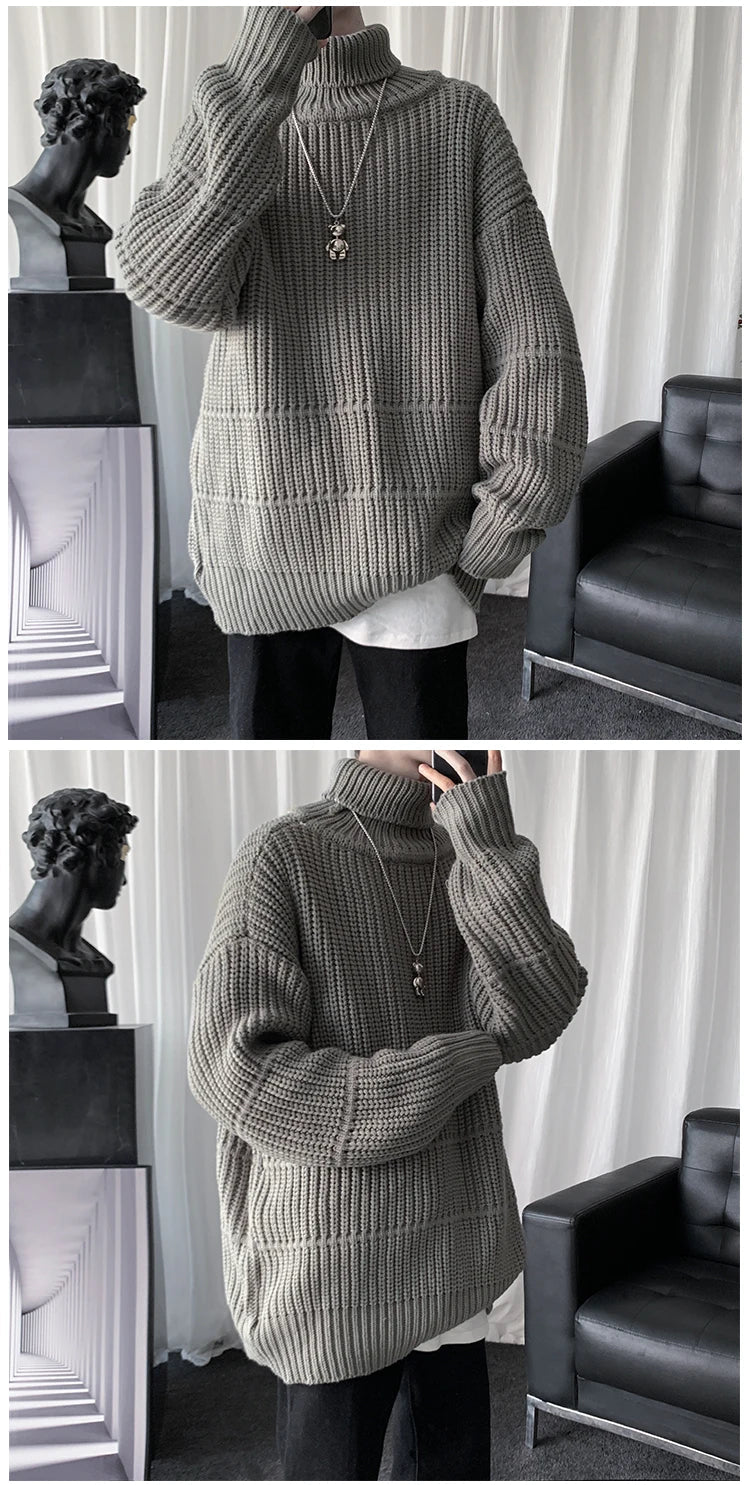 Autumn Winter Mens Casual Turtleneck Pullover Men's Long Sleeve Rollneck Sweater Korean Style Fashion Warm Knitted Sweater voguable