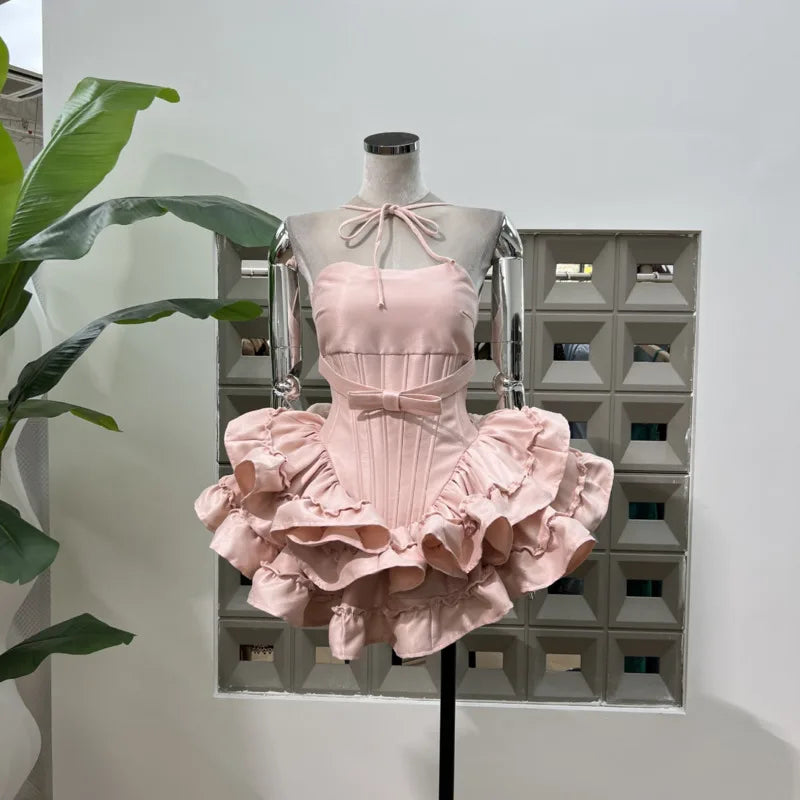 Fashion Solid Color Folds Dress Women's Strapless Fishbone Waist Retraction Dresses 2025 Summer New Tide voguable