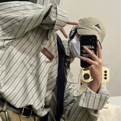 Voguable England Style Soft Cotton Fashion Shirts Single Patch Pocket Long Sleeve Standard-fit Button-down Man Casual Striped Shirt voguable