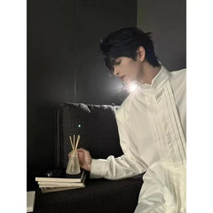 Spring New Niche Shirt Deconstructed Stand Collar Long-sleeved Shirt Men's Mature Elegant Youth Design Feel Loose Casual Blouse voguable