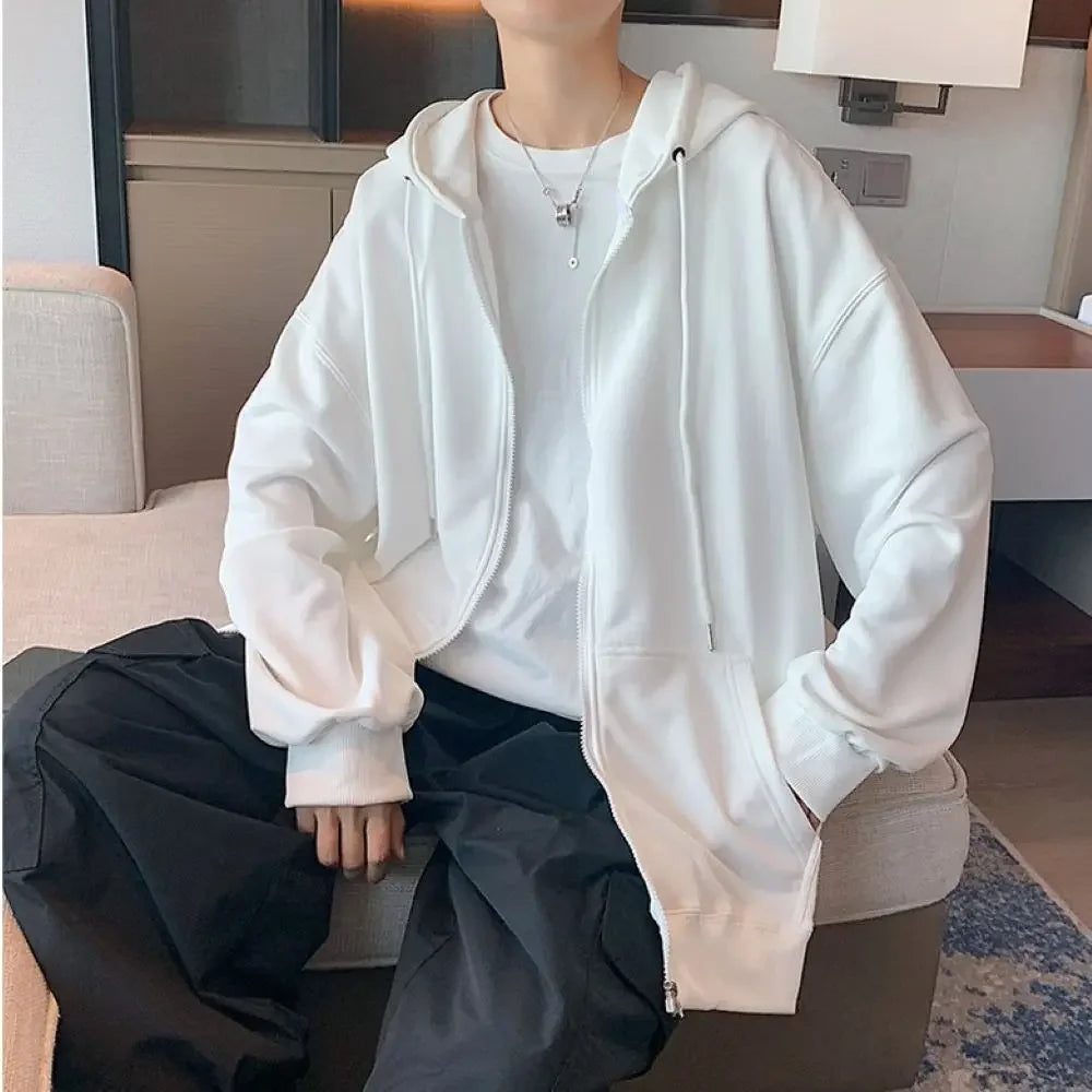 Men's  Trendy Hoodie Cardigan Autumn Hooded Sweatshirt Solid Color Classic Jacket Long Sleeve Zipper Coat Casual Men Clothing voguable