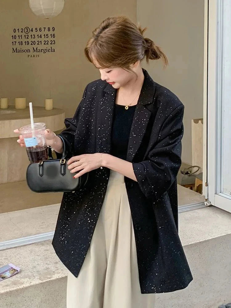Elegant Black Blazer Women Fashion Sweet Long Sleeve Design Suit Coat Korean Casual Chic Female Fall Winter Sweet Jacket voguable